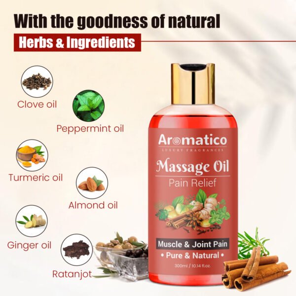 Pain Relief Massage Oil for Joint & Muscle Pain with Natural power of Ginger, Clove, Turmeric & Sesame Oils. Relaxes the body, relieves the muscles - 300ml - Image 2
