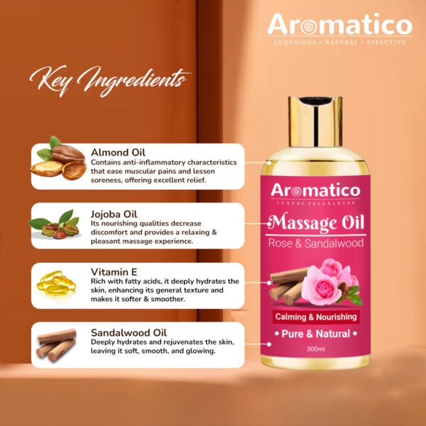 Rose & Sandalwood Massage Oil – 300ml, Elegant & Feminine Sensual Oil for Romantic Massages, Luxurious & Non-Sticky, 100% Natural, Perfect for Intimate Moments - Image 2