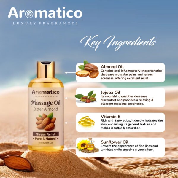 Almond Massage Oil. Hydrates & nourishes skin, soothes irritation, improves texture & promotes relaxation - 300ml. Rich in vitamins & essential fatty acids, enhances circulation. - Image 2