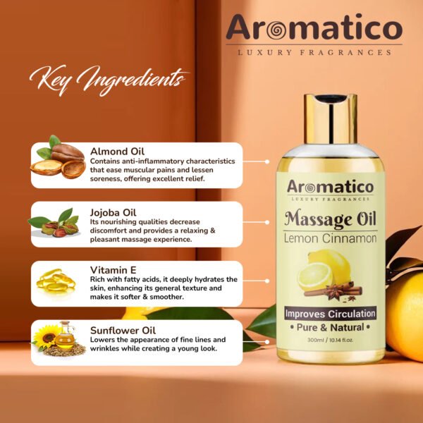 Lemon Cinnamon Massage Oil. Romantic Oil for Passionate Evenings - 300ml. Intimate Full Body Massage Oil for Couples. Non-sticky, Made of Only Natural Ingredients - Image 2