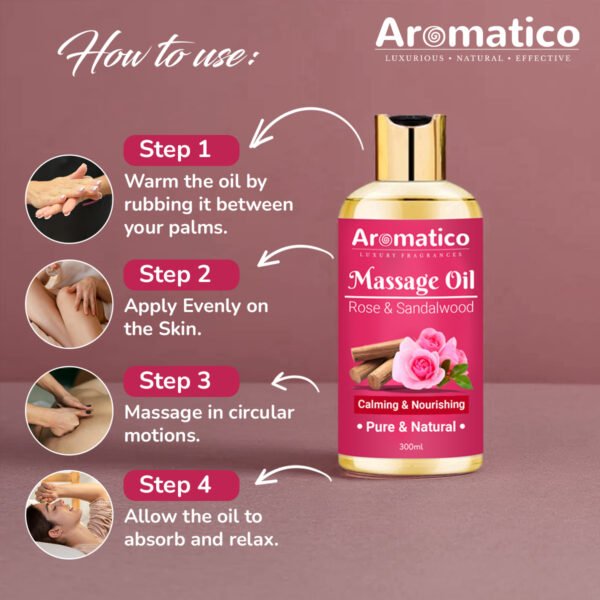Rose & Sandalwood Massage Oil – 300ml, Elegant & Feminine Sensual Oil for Romantic Massages, Luxurious & Non-Sticky, 100% Natural, Perfect for Intimate Moments - Image 3