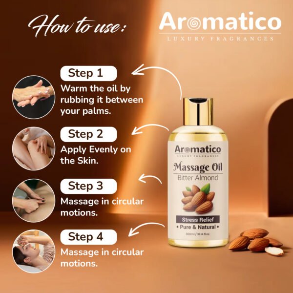Almond Massage Oil. Hydrates & nourishes skin, soothes irritation, improves texture & promotes relaxation - 300ml. Rich in vitamins & essential fatty acids, enhances circulation. - Image 3