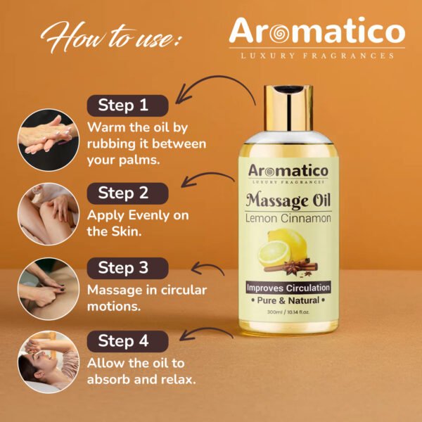 Lemon Cinnamon Massage Oil. Romantic Oil for Passionate Evenings - 300ml. Intimate Full Body Massage Oil for Couples. Non-sticky, Made of Only Natural Ingredients - Image 3