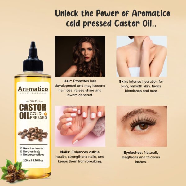100% Pure Cold-Pressed Castor Oil - 200ml. Promotes hair growth & hair health. Moisturizes Skin, Helps Reduce Wrinkles. Virgin Grade. For All Hair & Skin Types. - Image 2