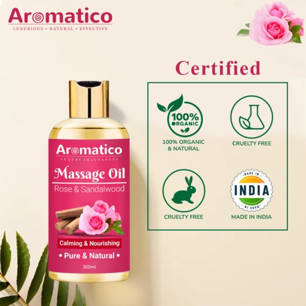 Rose & Sandalwood Massage Oil – 300ml, Elegant & Feminine Sensual Oil for Romantic Massages, Luxurious & Non-Sticky, 100% Natural, Perfect for Intimate Moments - Image 4