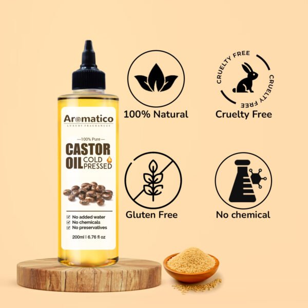 100% Pure Cold-Pressed Castor Oil - 200ml. Promotes hair growth & hair health. Moisturizes Skin, Helps Reduce Wrinkles. Virgin Grade. For All Hair & Skin Types. - Image 3