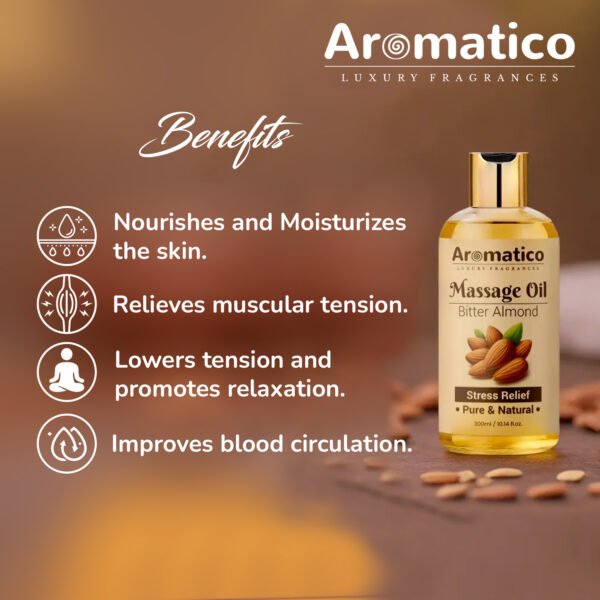 Almond Massage Oil. Hydrates & nourishes skin, soothes irritation, improves texture & promotes relaxation - 300ml. Rich in vitamins & essential fatty acids, enhances circulation. - Image 5