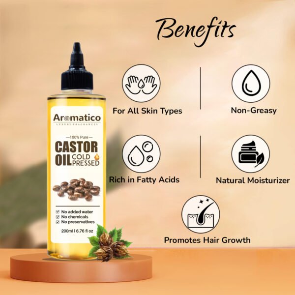100% Pure Cold-Pressed Castor Oil - 200ml. Promotes hair growth & hair health. Moisturizes Skin, Helps Reduce Wrinkles. Virgin Grade. For All Hair & Skin Types. - Image 4