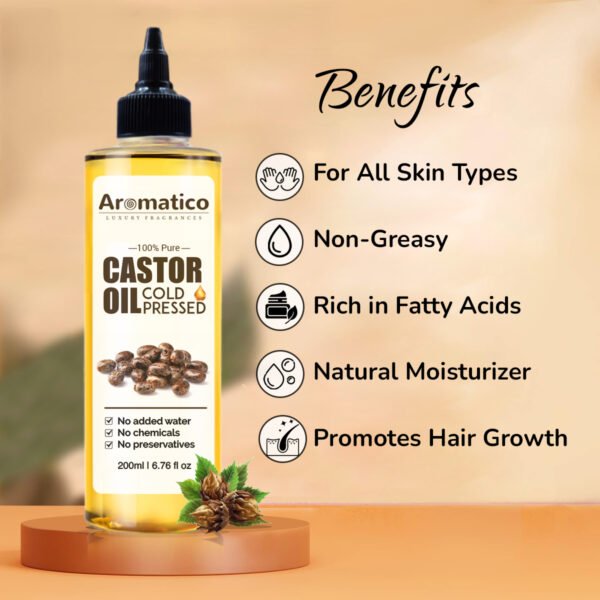 100% Pure Cold-Pressed Castor Oil - 200ml. Promotes hair growth & hair health. Moisturizes Skin, Helps Reduce Wrinkles. Virgin Grade. For All Hair & Skin Types. - Image 5