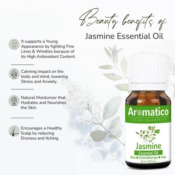 Jasmine Essential Oil for Skin, Hair Growth, Bathing, Diffuser, Home Fragrance & Soap Making. Aromatherapy Fragrance & Massage, Stress Relief -10ml - Image 4