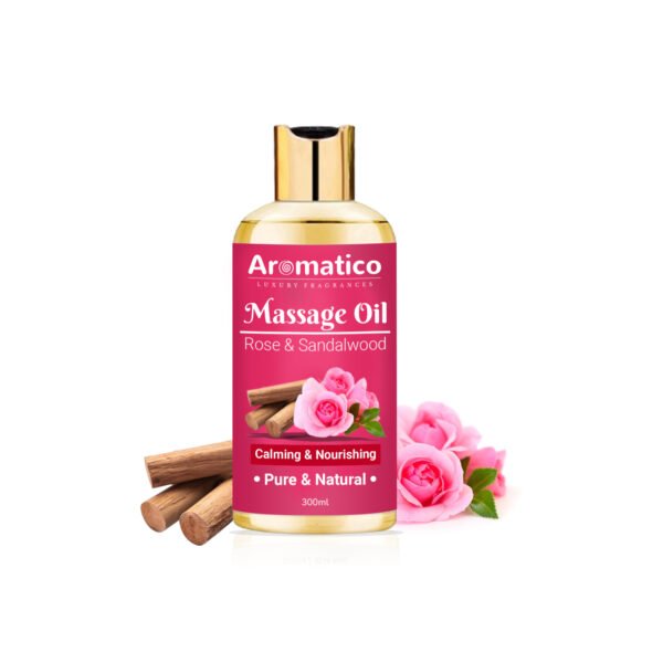 Rose & Sandalwood Massage Oil – 300ml, Elegant & Feminine Sensual Oil for Romantic Massages, Luxurious & Non-Sticky, 100% Natural, Perfect for Intimate Moments