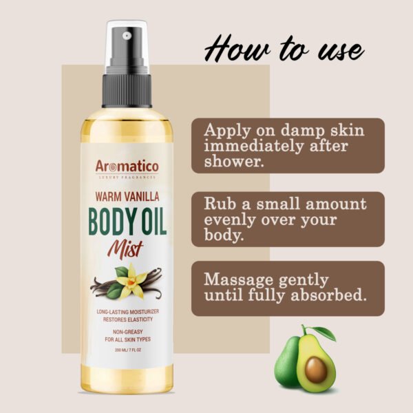 Warm Vanilla Body Oil After Bath oil for Daily Use. Glowing Skin & Deep Hydration for Dry Skin. Winter Moisturizer with Natural Oils. Non-Greasy, Nourishing Formula – 200ml - Image 3
