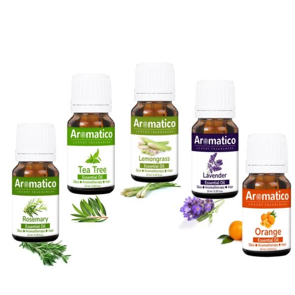 Essential Oils Pack of 5, Rosemary, Tea-Tree, Lavender, Lemongrass & Orange. Therapeutic Grade, 100% Pure & Natural. Combo pack 10mlX5