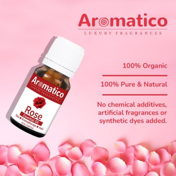 Rose Essential Oil Best for Aromatherapy | Helps in concentration & meditation | Used in Diffusers, Candles, Air Fresheners, Soaps - 10ml - Image 2