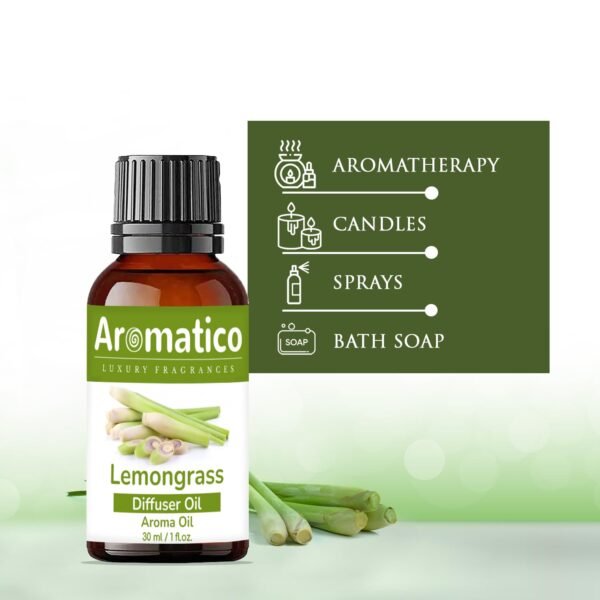 Lemongrass Diffuser Oil for Long-Lasting - Home Fragrance & Aromatherapy | Meditation | Concentration - Versatile Use in Diffusers, Air Fresheners | 30ml - Image 3