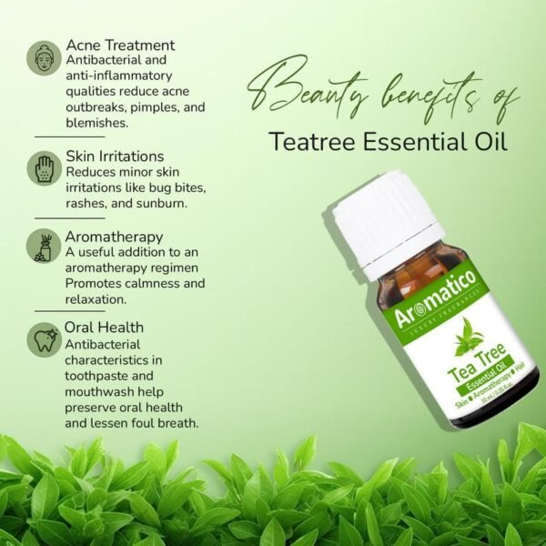 Tea Tree Essential Oil for Skin, Hair, Face, Acne Care, Dandruff | Promotes Blemish Free Skin, Improves Hair Growth 100% Pure, Natural | 10ml - Image 3