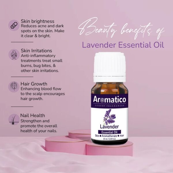 Lavender Essential Oil for Aroma Therapy, Stress Relief & Sleep | Promotes Clear Skin, Strong Hair | Calming & Soothing Care for Face, Scalp & Body - 10ml - Image 2