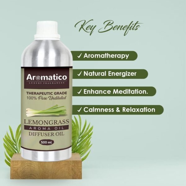 Lemongrass Diffuser Oil for Long-Lasting - Home Fragrance & Aromatherapy | Meditation | Concentration - Versatile Use in Diffusers, Air Fresheners | 500ML - Image 2