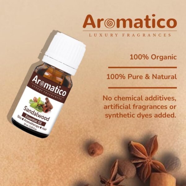 Sandalwood Essential Oil for Aroma Therapy, Stress Relief & Relaxation - Organic Oil for Aromatherapy, Diffuser, Soap & Candle Making 10ml - Image 3