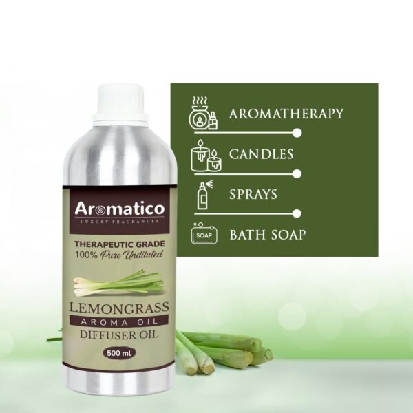 Lemongrass Diffuser Oil for Long-Lasting - Home Fragrance & Aromatherapy | Meditation | Concentration - Versatile Use in Diffusers, Air Fresheners | 500ML - Image 4