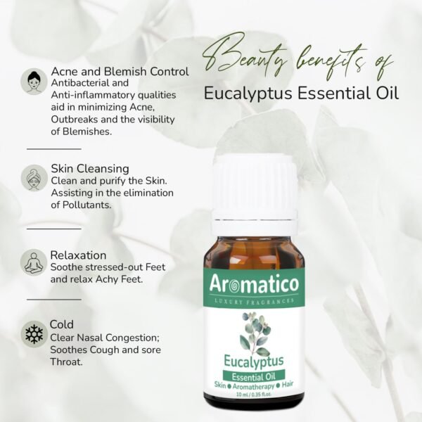 Eucalyptus Essential Oil, Therapeutic Grade, Perfect For Steam Inhalation, Massage, Mosquitoes Repellent, Aromatherapy, Relaxation, Skin Therapy, Hair Care & Diffuser - 10ml - Image 5