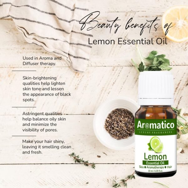LEMON Essential Oil | Improves Skin Radiance, Boost Hair Luster | Revitalizing Care for Face, Scalp & Skin. Aromatherapy and Massage - 10ml - Image 3