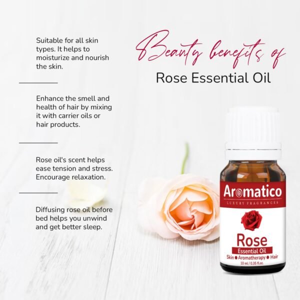Rose Essential Oil Best for Aromatherapy | Helps in concentration & meditation | Used in Diffusers, Candles, Air Fresheners, Soaps - 10ml - Image 4