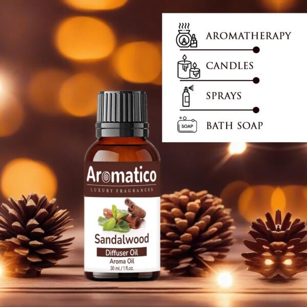 Sandalwood Diffuser Oil for Long-Lasting - Premium Home Fragrance Oil for Aromatherapy, Meditation & Concentration - Versatile Use in Diffusers, Air Fresheners | 30ml - Image 4