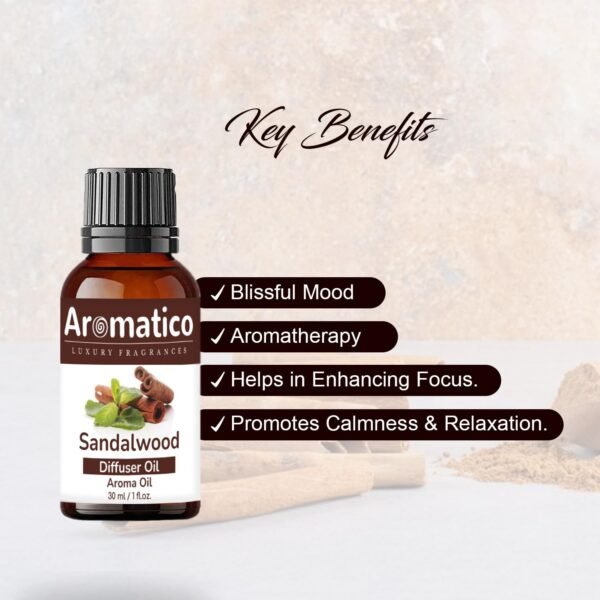 Sandalwood Diffuser Oil for Long-Lasting - Premium Home Fragrance Oil for Aromatherapy, Meditation & Concentration - Versatile Use in Diffusers, Air Fresheners | 30ml - Image 5