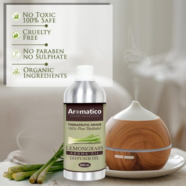 Lemongrass Diffuser Oil for Long-Lasting - Home Fragrance & Aromatherapy | Meditation | Concentration - Versatile Use in Diffusers, Air Fresheners | 500ML - Image 6