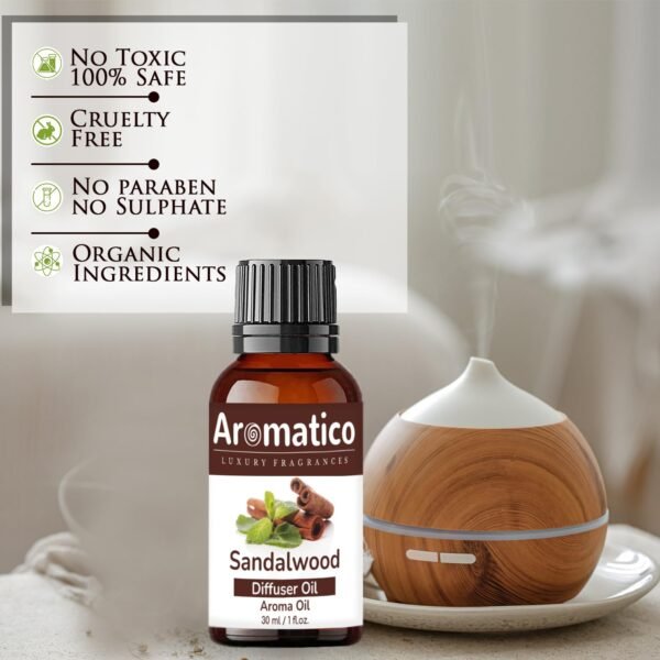 Sandalwood Diffuser Oil for Long-Lasting - Premium Home Fragrance Oil for Aromatherapy, Meditation & Concentration - Versatile Use in Diffusers, Air Fresheners | 30ml - Image 6