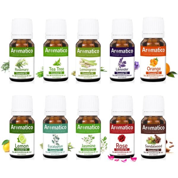 Essential Oils Pack of 10, Rosemary, Tea-Tree, Lemongrass, Lavender, Rose, Eucalyptus, Jasmine, Sandalwood, Orange & Lemon. 100% Pure & Natural. Combo pack 10mlX6 - Image 4