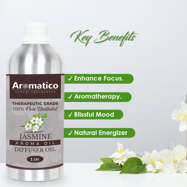 Jasmine Diffuser Oil with Strong, Long-Lasting Aroma. Premium Aroma Oil for Homes, Offices & Showrooms. Aromatherapy, Diffusers, Air Purifiers, Vaporizers - 1 Liter (1000 ml) - Image 2