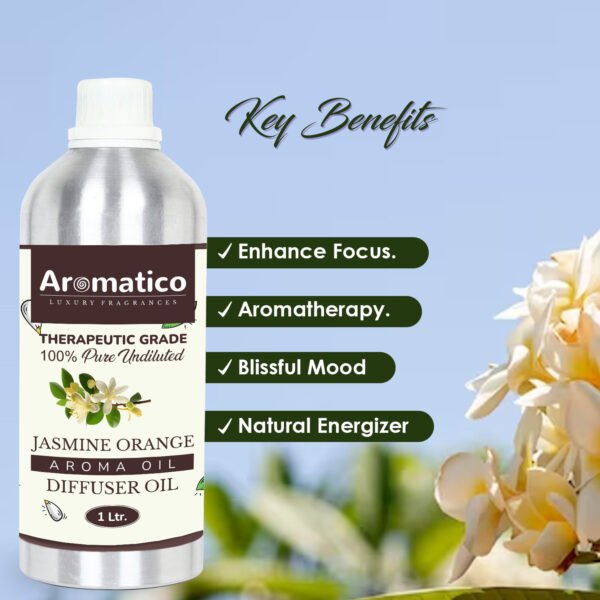 Jasmine Orange Diffuser Oil with Strong, Long-Lasting Aroma. Premium Aroma Oil for Homes, Offices & Showrooms. Aromatherapy, Diffusers, Air Purifiers, Vaporizers - 1 Liter (1000 ml) - Image 2