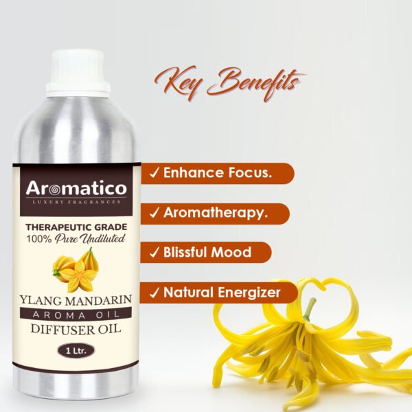 Ylang Mandarin Diffuser Oil with Strong, Long-Lasting Aroma. Premium Aroma Oil for Homes, Offices & Showrooms. For Aromatherapy, Diffusers, Air Purifiers, Vaporizers - 1 Liter (1000 ml) - Image 2