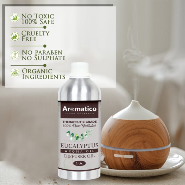 Eucalyptus Diffuser Oil with Strong, Long-Lasting Aroma. Premium Aroma Oil for Homes, Offices & Showrooms. Aromatherapy, Diffusers, Air Purifiers, Vaporizers - 1 Liter (1000 ml) - Image 3