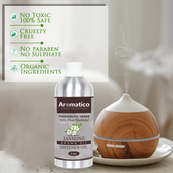 Jasmine Diffuser Oil with Strong, Long-Lasting Aroma. Premium Aroma Oil for Homes, Offices & Showrooms. Aromatherapy, Diffusers, Air Purifiers, Vaporizers - 1 Liter (1000 ml) - Image 3