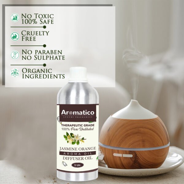 Jasmine Orange Diffuser Oil with Strong, Long-Lasting Aroma. Premium Aroma Oil for Homes, Offices & Showrooms. Aromatherapy, Diffusers, Air Purifiers, Vaporizers - 1 Liter (1000 ml) - Image 3