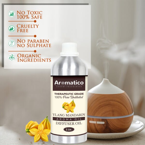 Ylang Mandarin Diffuser Oil with Strong, Long-Lasting Aroma. Premium Aroma Oil for Homes, Offices & Showrooms. For Aromatherapy, Diffusers, Air Purifiers, Vaporizers - 1 Liter (1000 ml) - Image 3