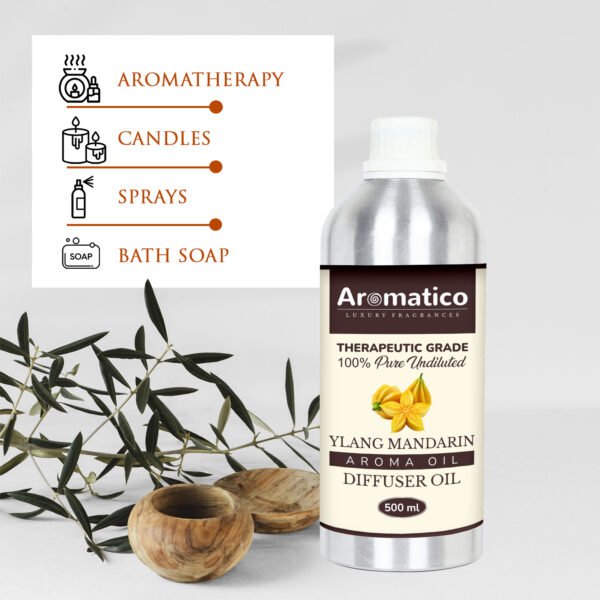 Ylang Mandarin Diffuser Oil with Strong, Long-Lasting Aroma. Premium Aroma Oil for Homes, Offices & Showrooms. Aromatherapy, Diffusers, Air Purifiers, Vaporizers - 500ML - Image 6