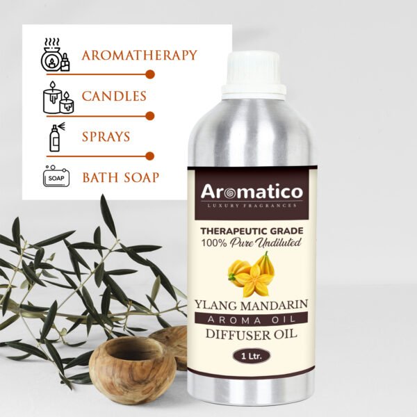 Ylang Mandarin Diffuser Oil with Strong, Long-Lasting Aroma. Premium Aroma Oil for Homes, Offices & Showrooms. For Aromatherapy, Diffusers, Air Purifiers, Vaporizers - 1 Liter (1000 ml) - Image 6