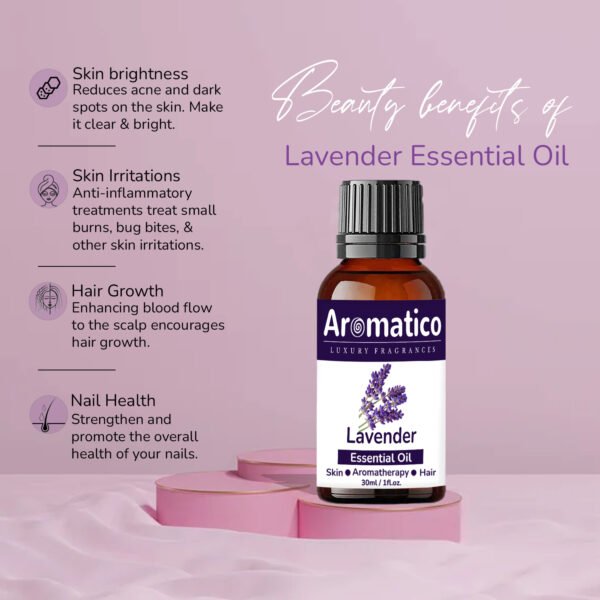 Lavender Essential Oil for Aroma Therapy helps Stress & Sleep | Promotes Clear Skin, Strong Hair | Calming & Soothing Care for Face, Scalp & Body | 30ML - Image 3