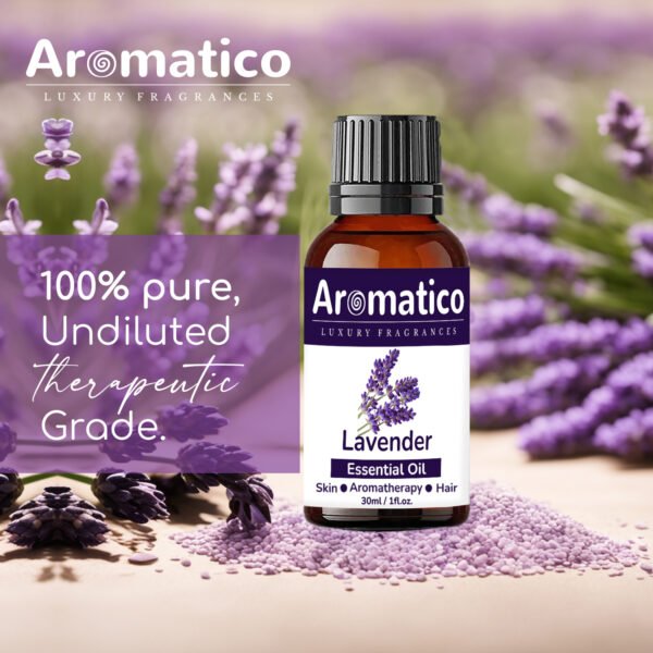 Lavender Essential Oil for Aroma Therapy helps Stress & Sleep | Promotes Clear Skin, Strong Hair | Calming & Soothing Care for Face, Scalp & Body | 30ML - Image 4