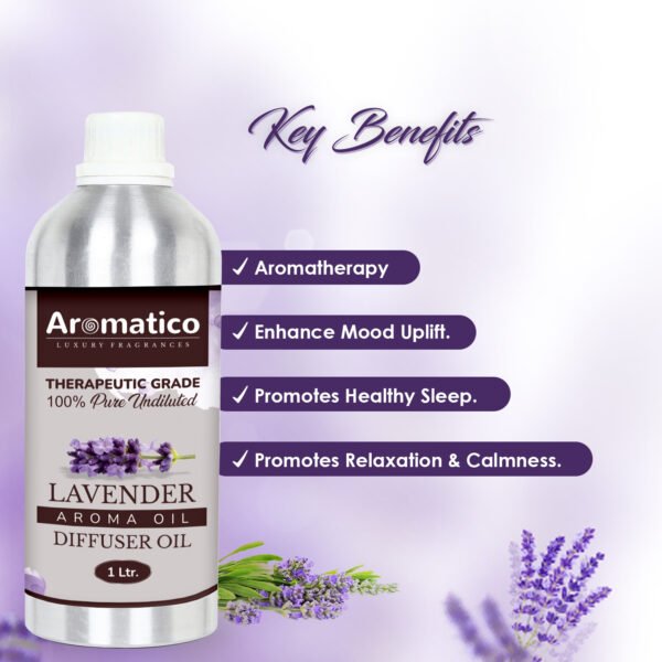 Lavender Diffuser Oil with Strong, Long-Lasting Aroma. Premium Aroma Oil for Homes, Offices & Showrooms. Aromatherapy, Diffusers, Air Purifiers, Vaporizers - 1 Liter (1000 ml) - Image 2