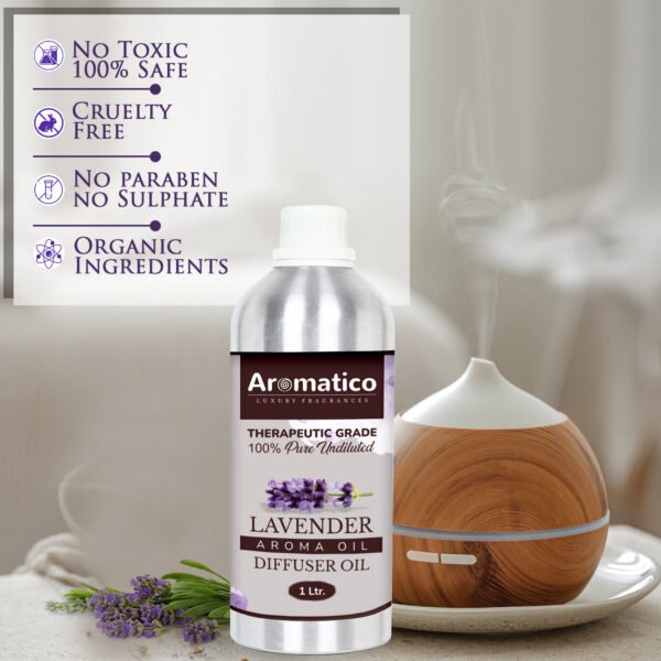 Lavender Diffuser Oil with Strong, Long-Lasting Aroma. Premium Aroma Oil for Homes, Offices & Showrooms. Aromatherapy, Diffusers, Air Purifiers, Vaporizers - 1 Liter (1000 ml) - Image 3