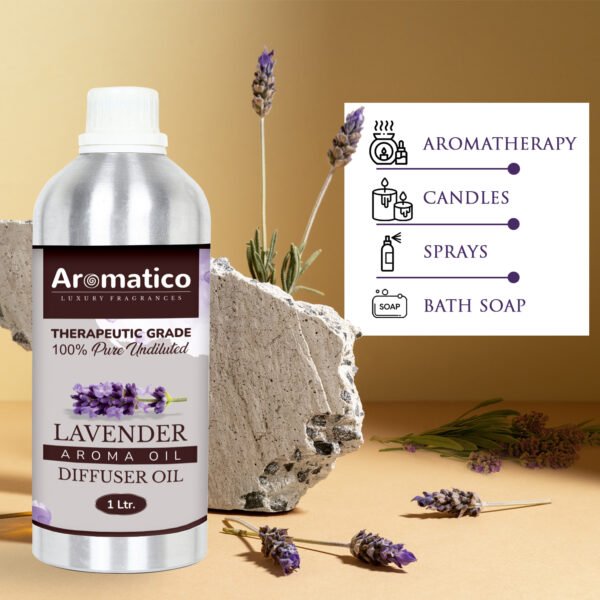 Lavender Diffuser Oil with Strong, Long-Lasting Aroma. Premium Aroma Oil for Homes, Offices & Showrooms. Aromatherapy, Diffusers, Air Purifiers, Vaporizers - 1 Liter (1000 ml) - Image 6