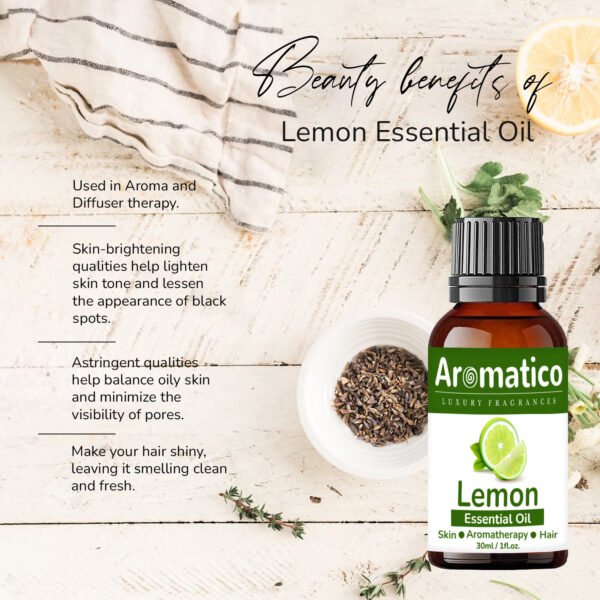 Lemon Essential Oil | Improves Skin Radiance, Boost Hair Luster | Revitalizing Care for Face, Scalp & Skin. Aromatherapy and Massage | 30ML - Image 7