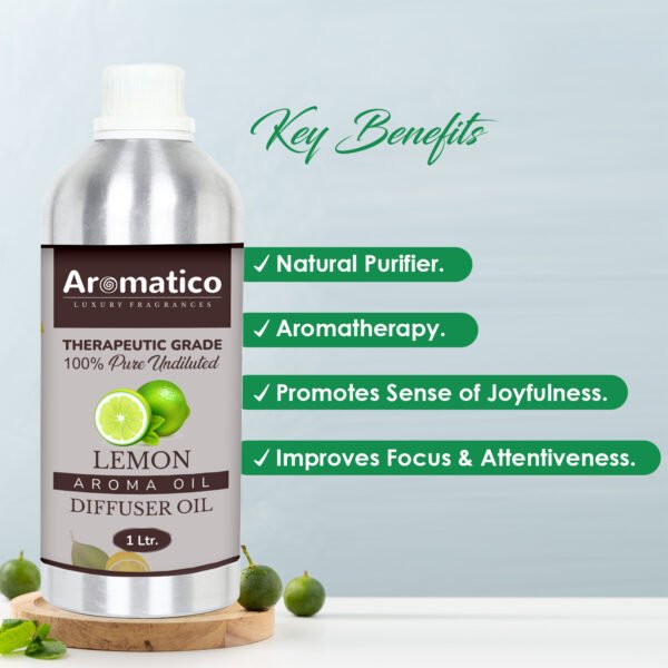 Lemon Diffuser Oil with Strong, Long-Lasting Aroma. Premium Aroma Oil for Homes, Offices & Showrooms. Aromatherapy, Diffusers, Air Purifiers, Vaporizers - 1 Liter (1000 ml) - Image 2