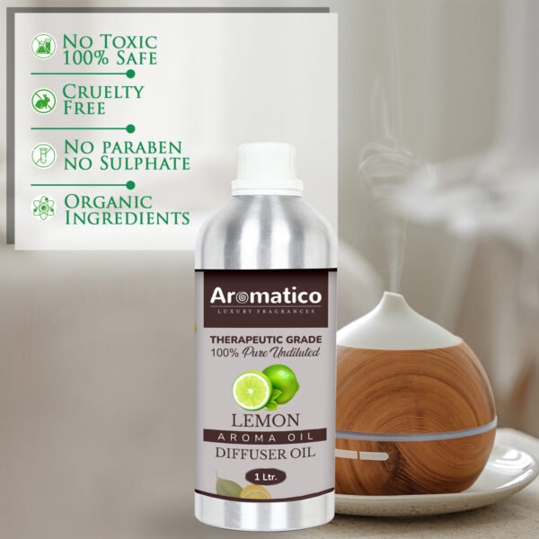 Lemon Diffuser Oil with Strong, Long-Lasting Aroma. Premium Aroma Oil for Homes, Offices & Showrooms. Aromatherapy, Diffusers, Air Purifiers, Vaporizers - 1 Liter (1000 ml) - Image 3