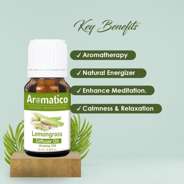 Lemongrass Diffuser Oil for Long-Lasting - Home Fragrance & Aromatherapy | Meditation | Concentration - Versatile Use in Diffusers, Air Fresheners - 10ml - Image 2